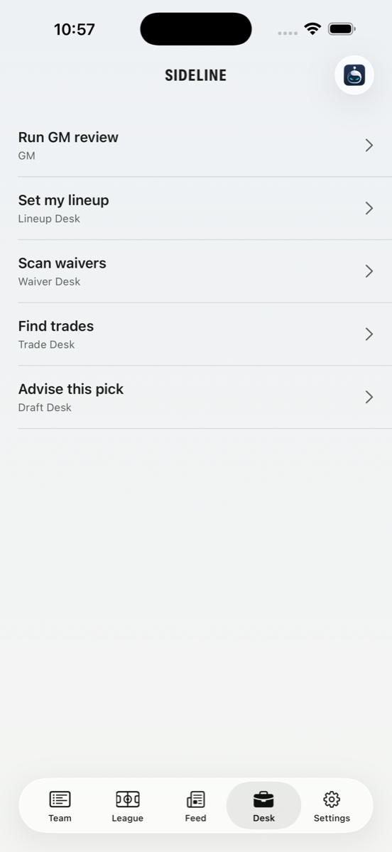 Sideline agents desk screen
